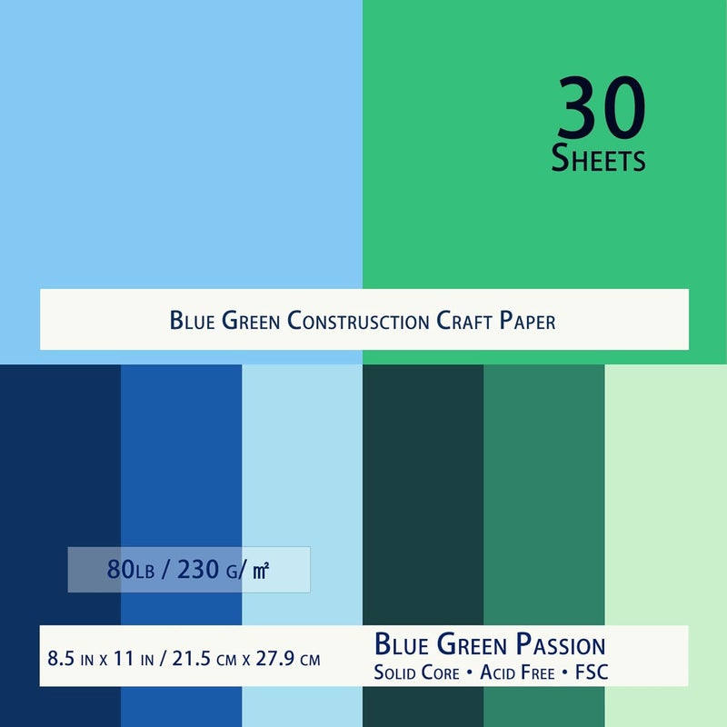WEKOOSE Blue Green CardStock, Art Kraft Cover Stock Paper, 80lb/230GSM for Card Construction Making, Scrapbooking, Printing, Quilling and Crafts DIY 10 Shades 30 Sheets, 3 Sheet Each Color - Image 2